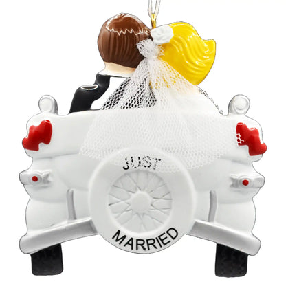 Just Married Wedding Car Christmas Ornament - Blonde