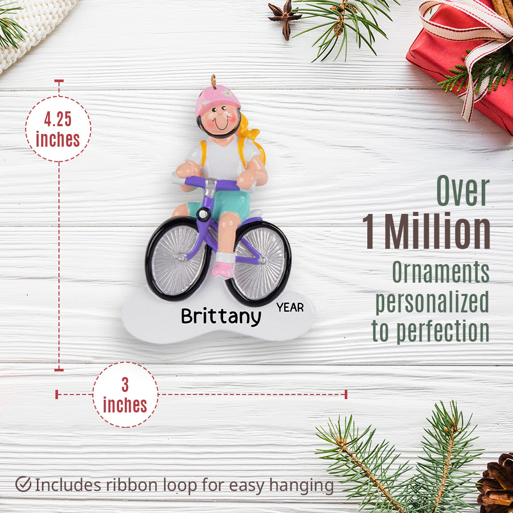 Girl Biking Christmas Ornament - Blonde