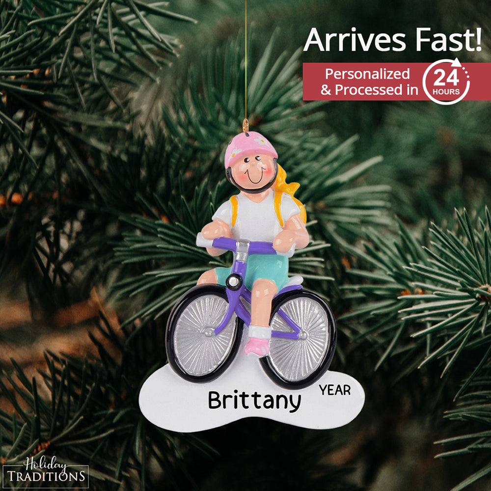 Girl Biking Christmas Ornament - Blonde