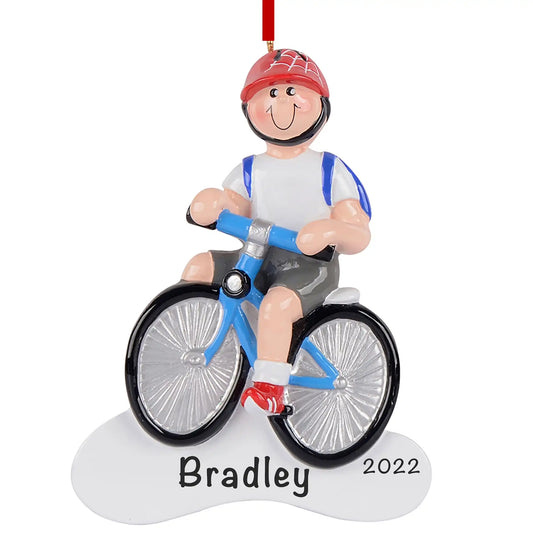 Boy Biking Personalized Christmas Ornament