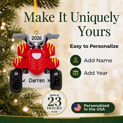 Make it yours: add name and year to the personalized ATV quad christmas ornament