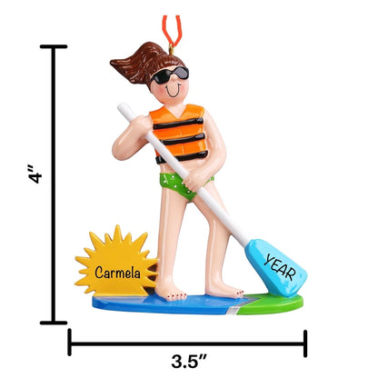 Stand Up Paddle Board Girl Personalized Christmas Ornament