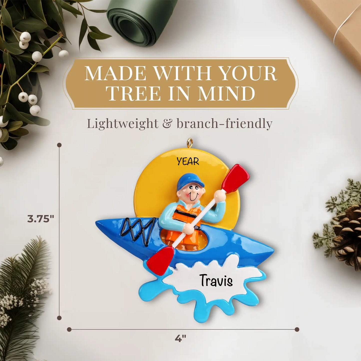Kayak Guy Christmas Ornament