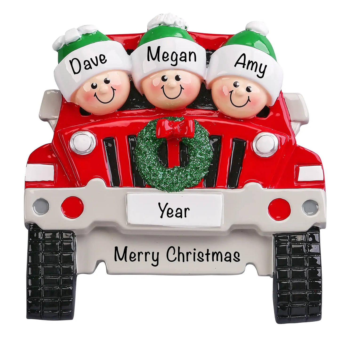 SUV Family of 3 Christmas Ornament