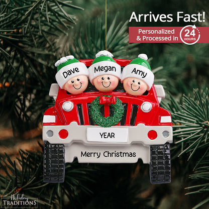 SUV Family of 3 Christmas Ornament