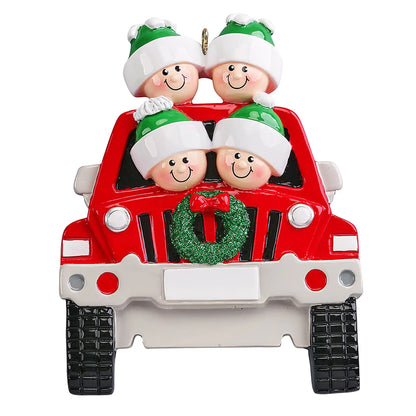 SUV Family of 4 Christmas Ornament