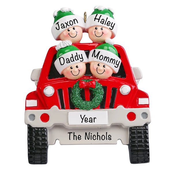 SUV Family of 4 Personalized Christmas Ornament