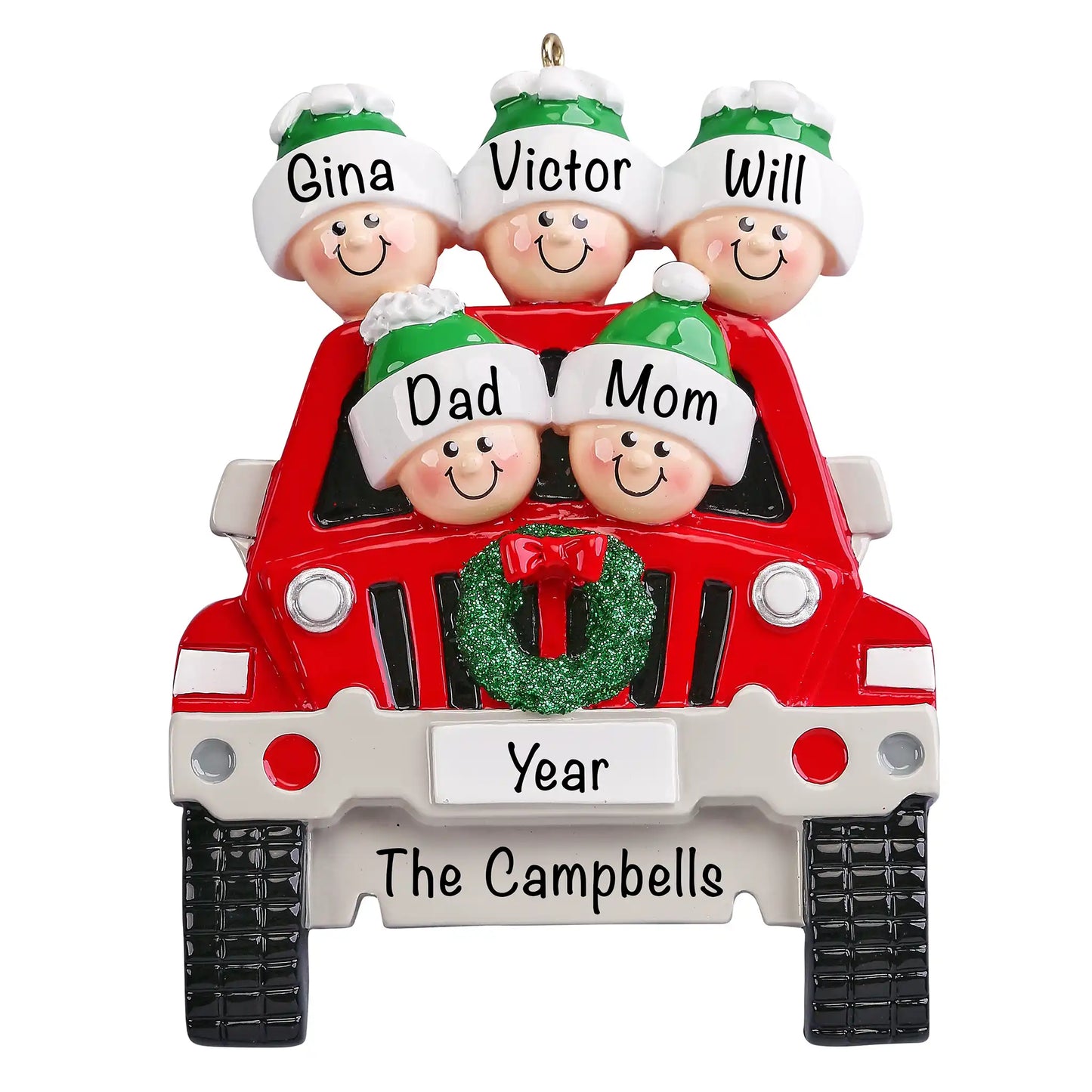 SUV Family of 5 Christmas Ornament