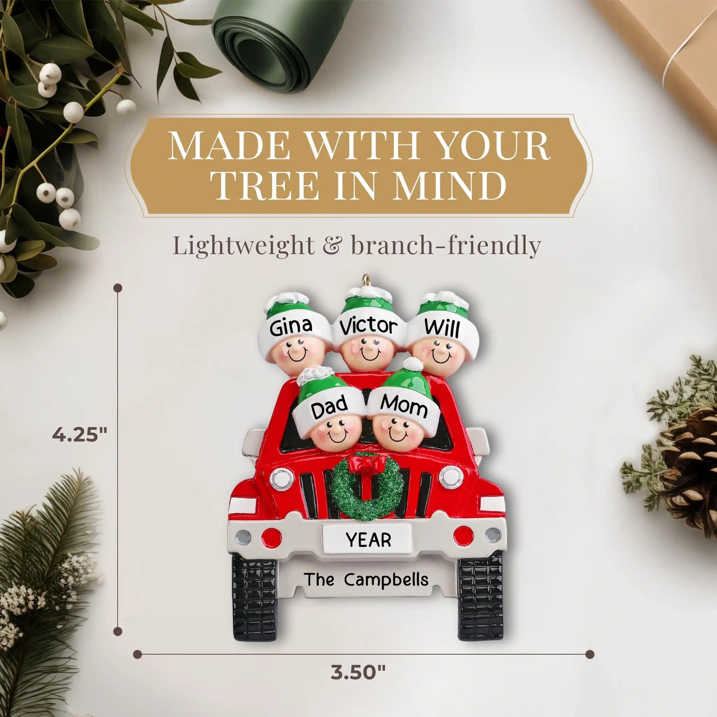 Adorno navideño SUV Familia de 5 