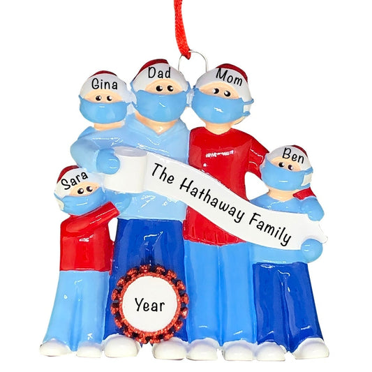 Coronavirus Family of 5 COVID-19 Personalized Christmas Ornament