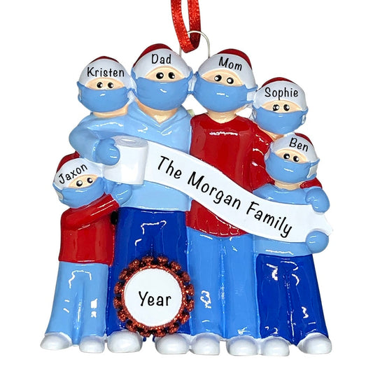 1952-6 Coronavirus Family of 6 COVID-19 Personalized Christmas Ornament