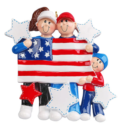 Patriotic Family of 3 Christmas Ornament