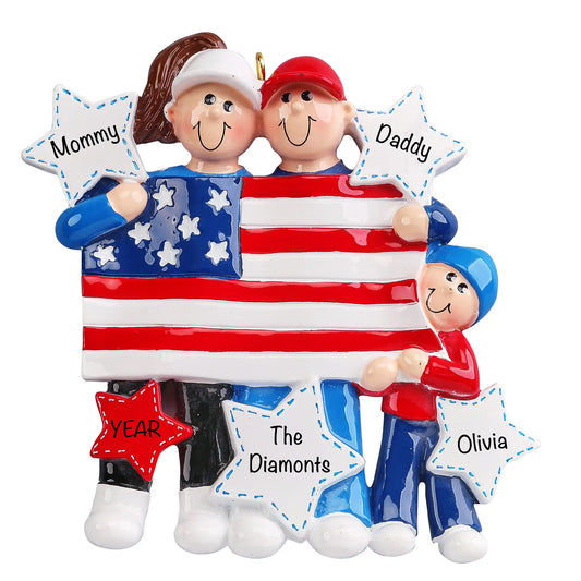 Patriotic Family of 3 Christmas Ornament