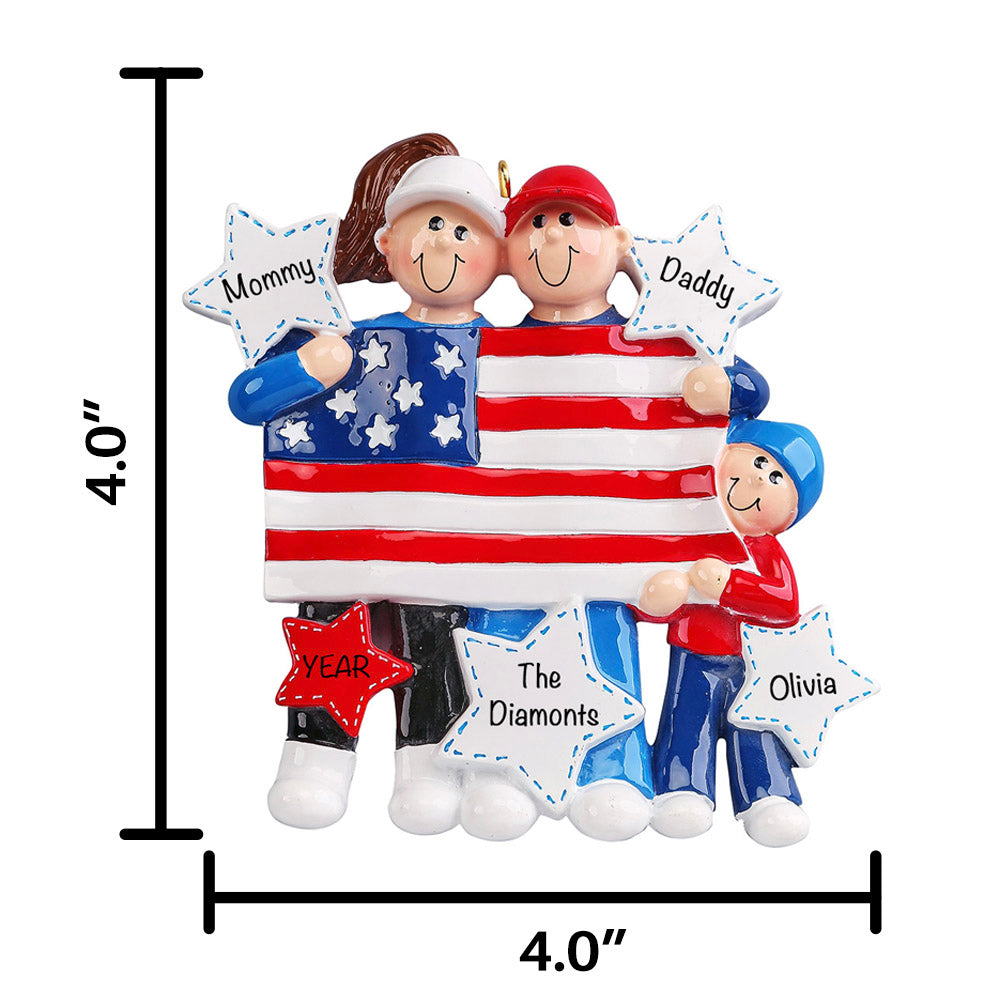 Patriotic Family of 3 Christmas Ornament