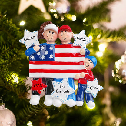 Patriotic Family of 3 Christmas Ornament