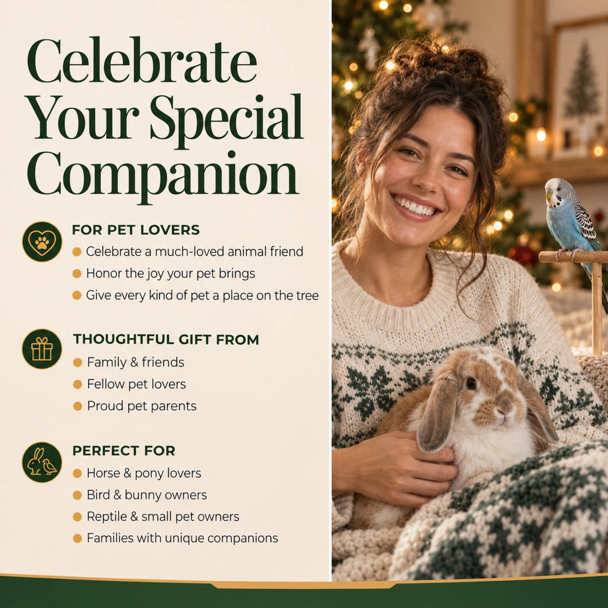 Celebrate your special companion with a personalized Pet Bunny Rabbits christmas ornament for pet lovers