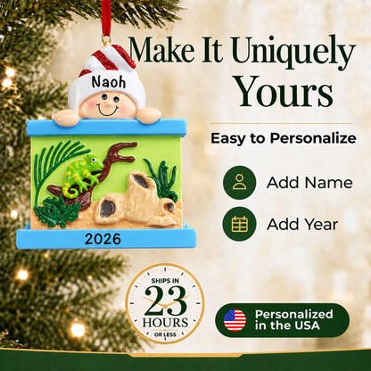 Make it yours: personalize the Reptile Lover christmas ornament with a name and the year
