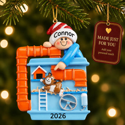 Hamster & Guinea Pig christmas ornament hanging on a lit Christmas tree with a Made Just For You gift tag