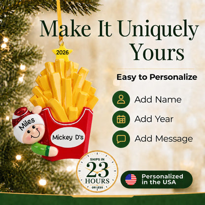 Make it yours: personalize the French Fries christmas ornament