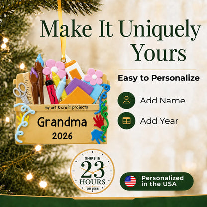 Make it yours: add name and year to the personalized arts and craft supplies christmas ornament