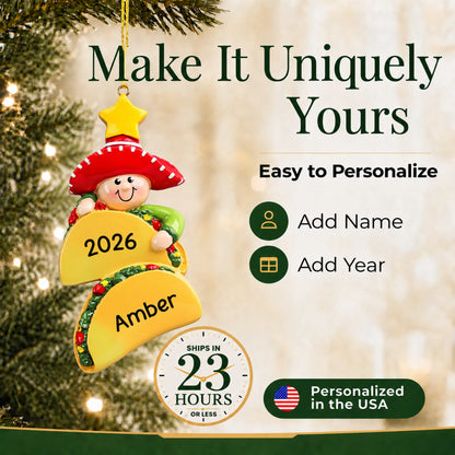 Make it yours: personalize the Taco Lover christmas ornament
