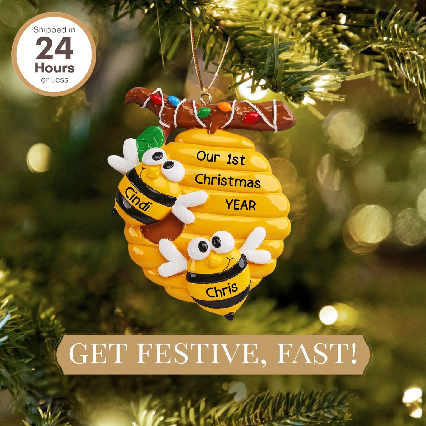 Honey Bees Couple Christmas Ornament