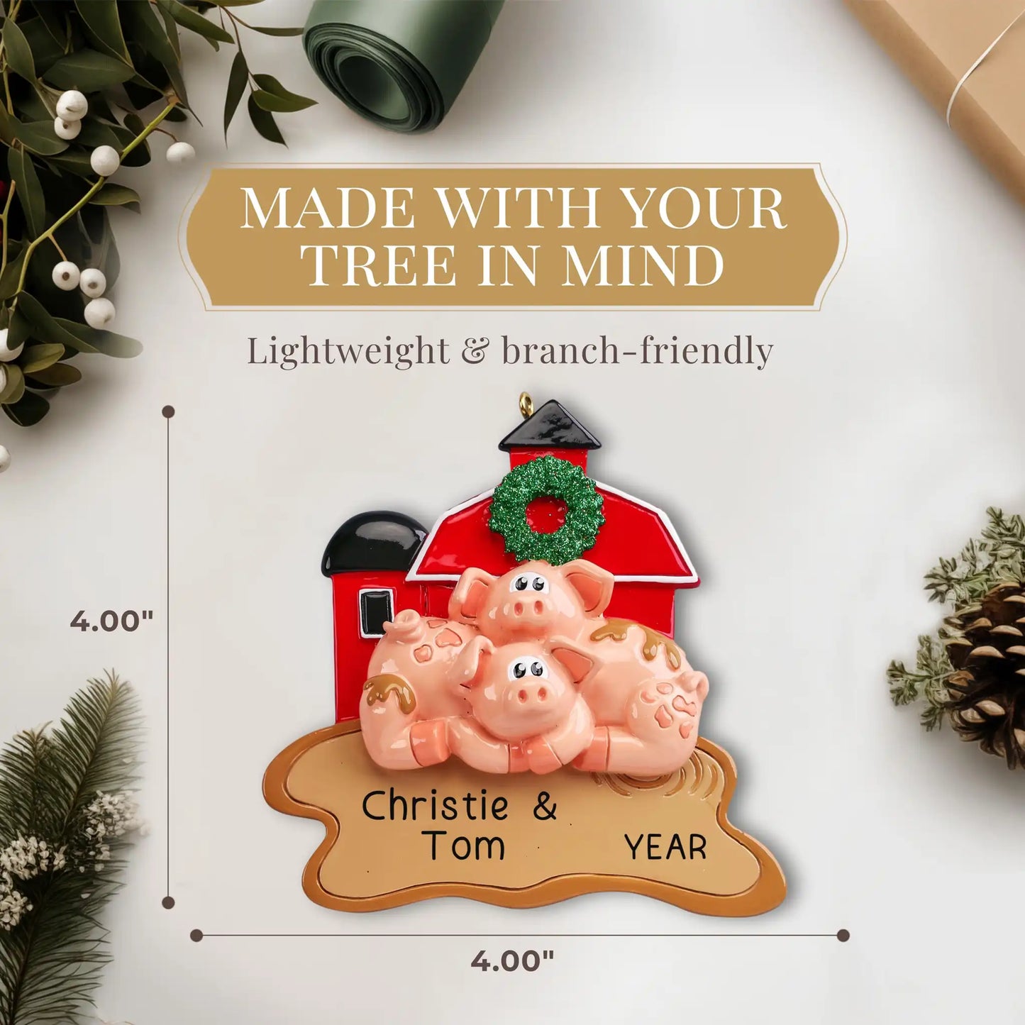 Pig Barn Christmas Ornament