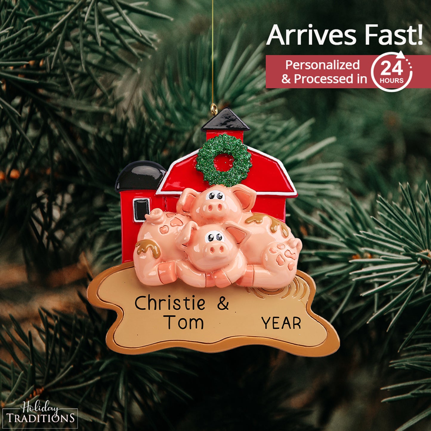 Pig Barn Christmas Ornament