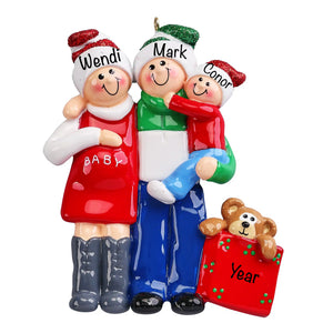 Personalized Our Second Miracle expecting ornament, hand-lettered with family names and year