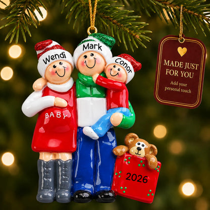 Our Second Miracle Expecting christmas ornament hanging on a lit Christmas tree with a Made Just For You gift tag