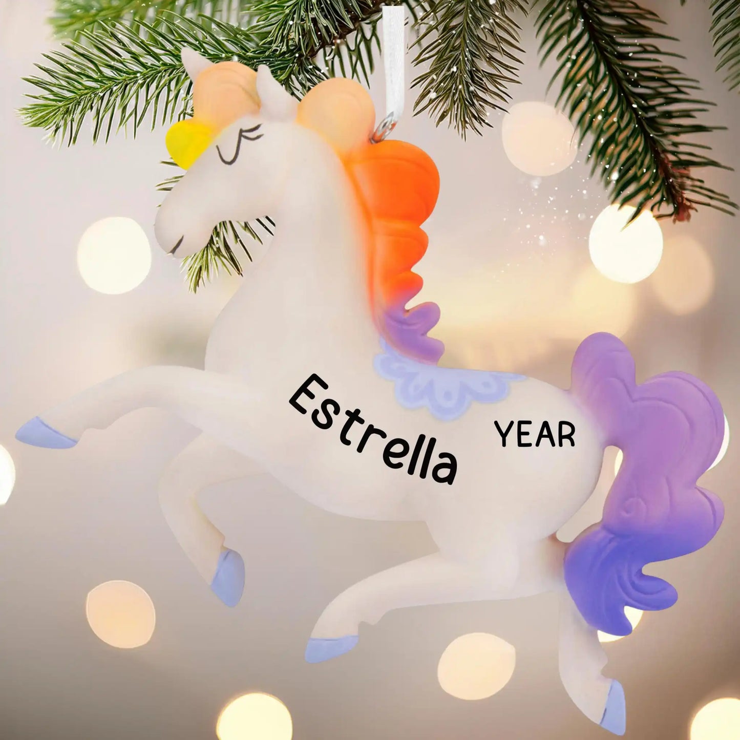 Rainbow Unicorn Christmas Ornament - 3D