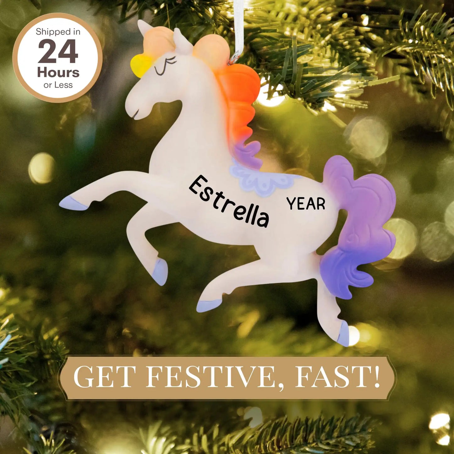Rainbow Unicorn Christmas Ornament - 3D