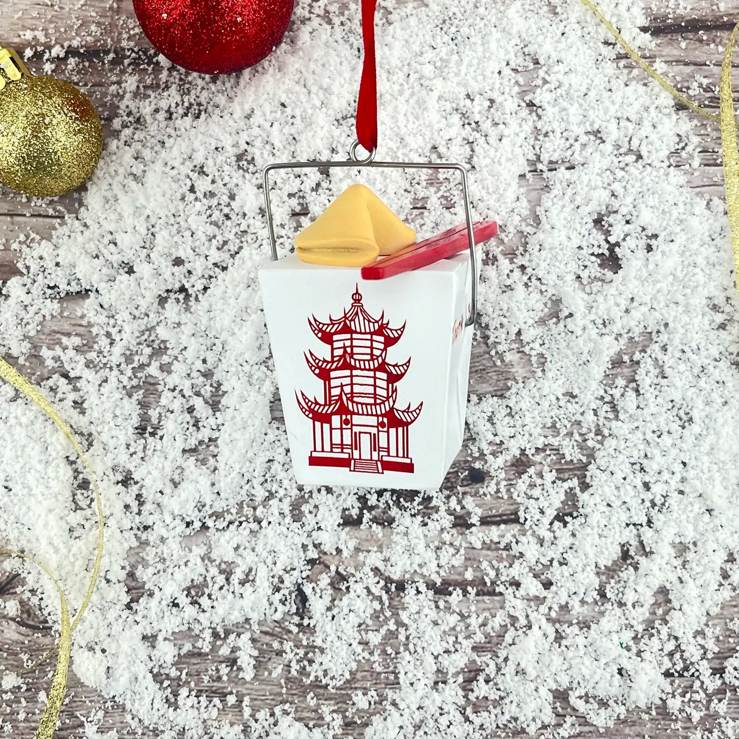 Adorno navideño 3D de comida china para llevar 
