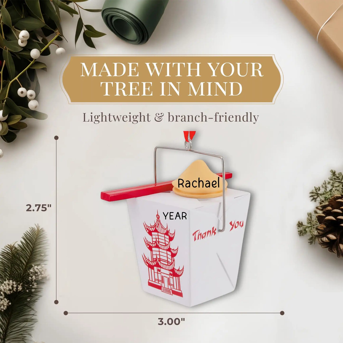 Adorno navideño 3D de comida china para llevar 