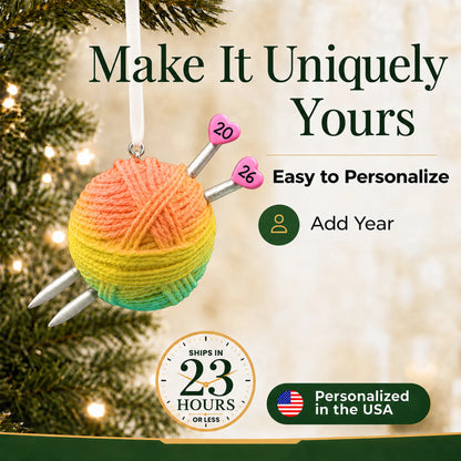Make it yours: add year to the personalized 3d knitting yarn ball christmas ornament