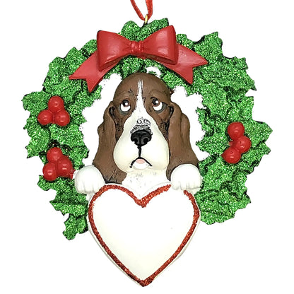 Basset Hound Wreath Christmas Ornament