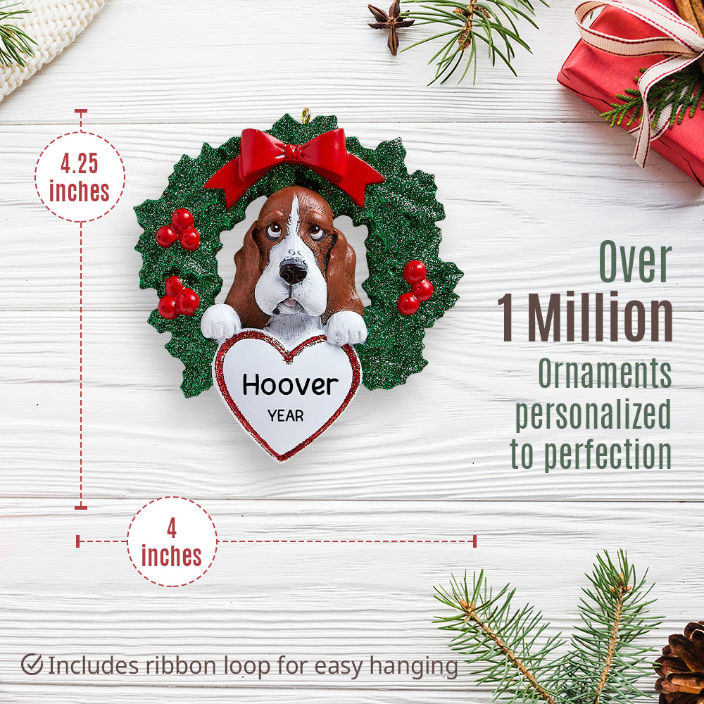 Basset Hound Wreath Christmas Ornament