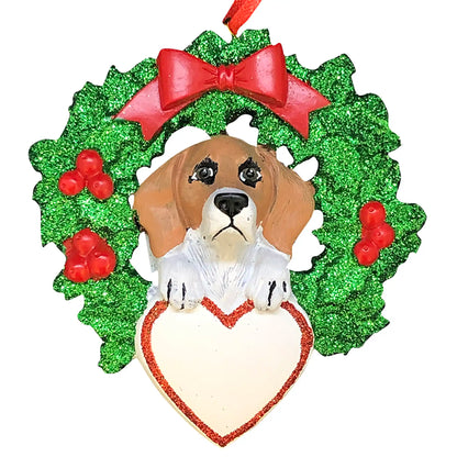 Beagle With Wreath Christmas Ornament