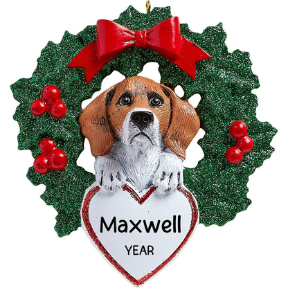 Beagle With Wreath Christmas Ornament