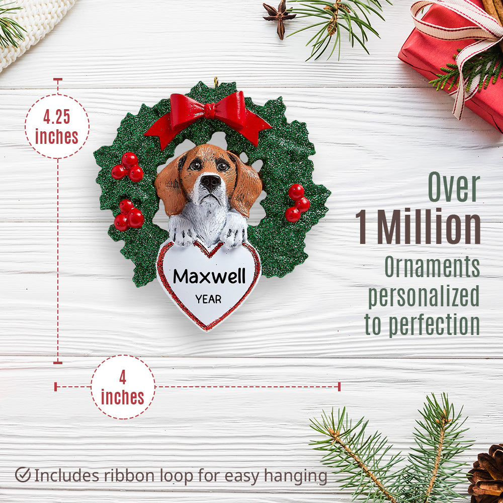 Beagle With Wreath Christmas Ornament