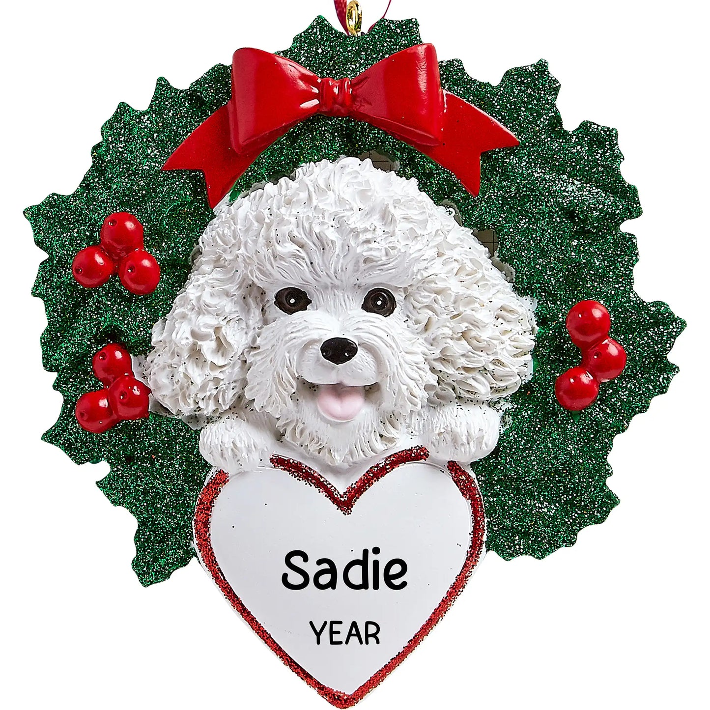 Bichon Frise With Wreath Christmas Ornament