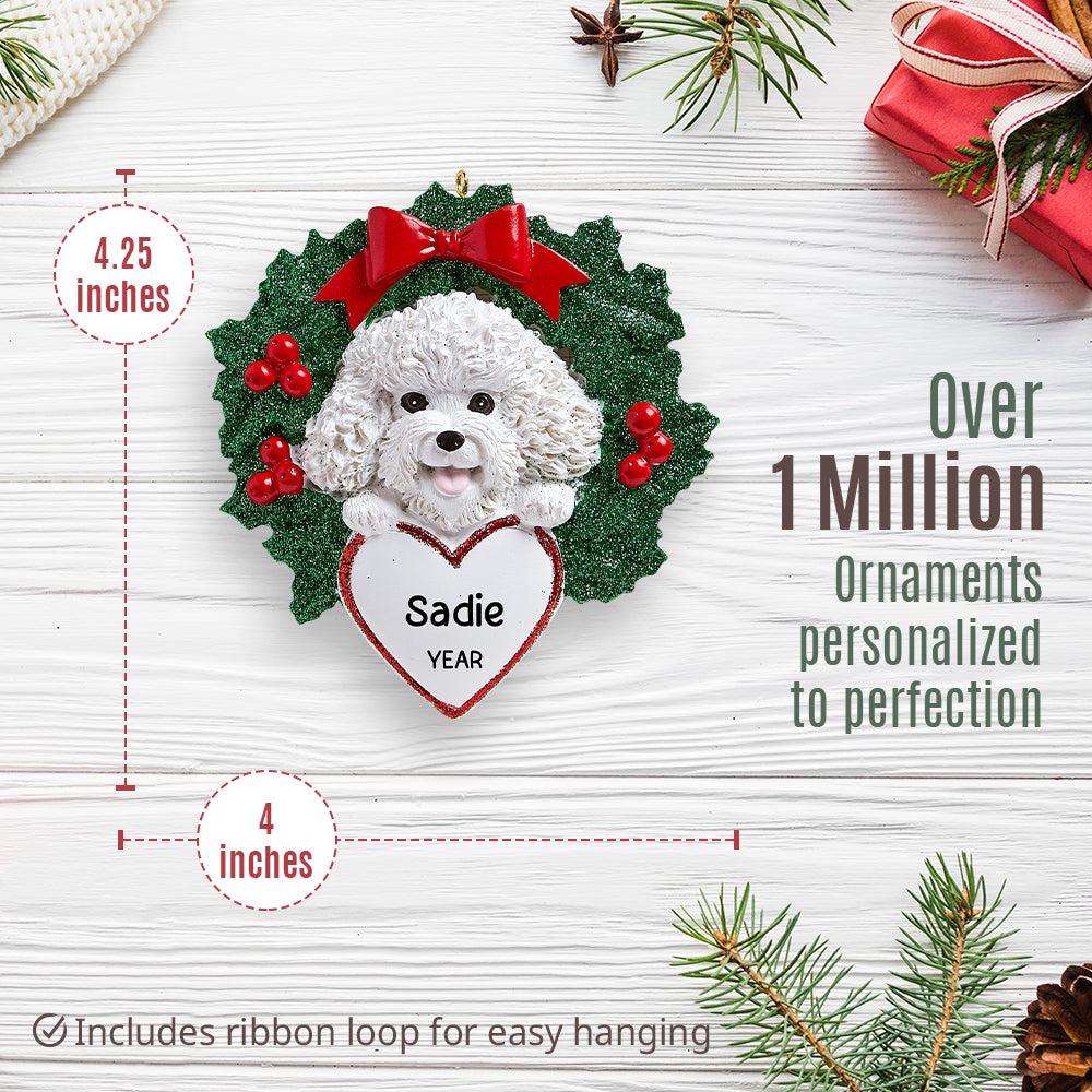 Bichon Frise With Wreath Christmas Ornament