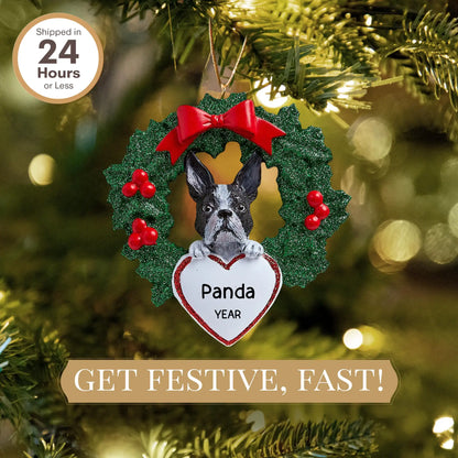 Adorno navideño de Boston Terrier con corona 