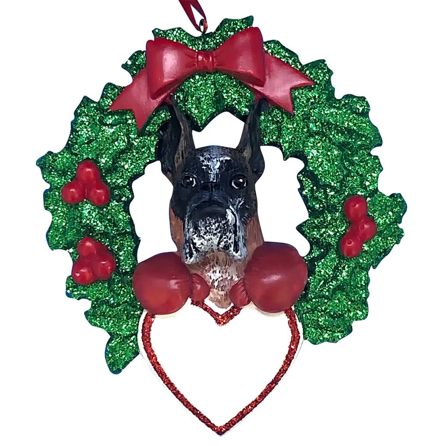 Boxer With Wreath Christmas Ornament