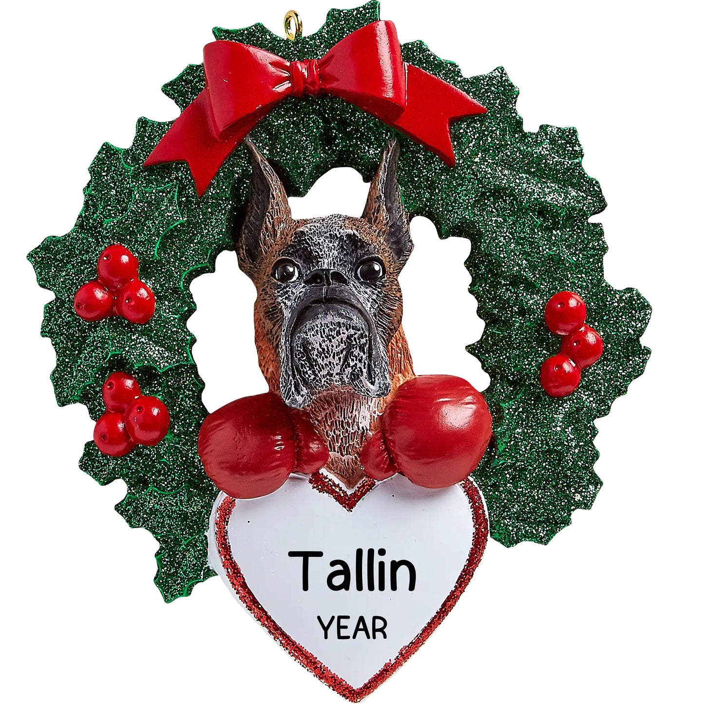 Boxer With Wreath Christmas Ornament