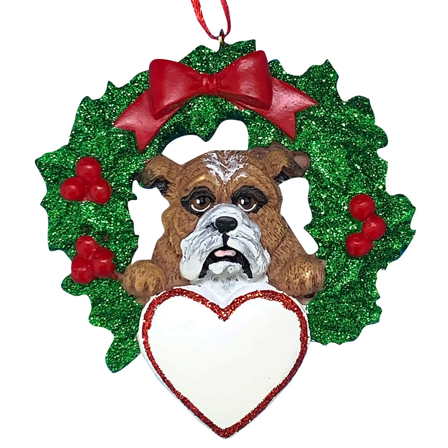 Bulldog With Wreath Christmas Ornament