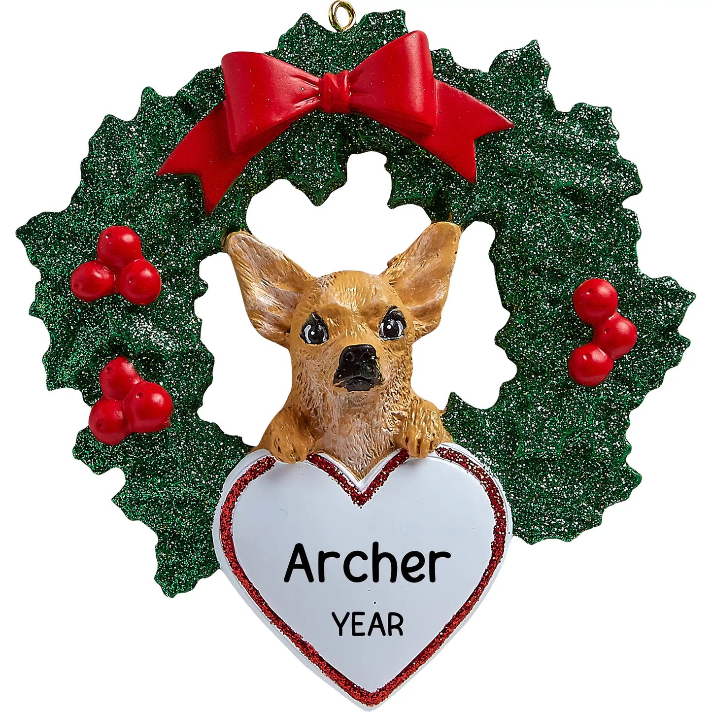 Chihuahua With Wreath Christmas Ornament