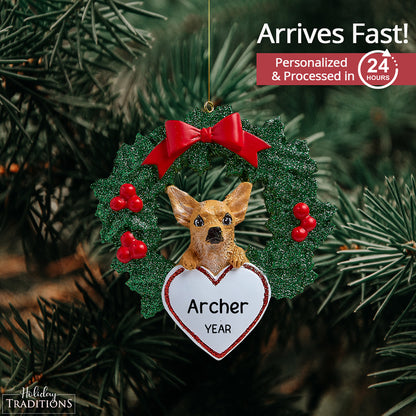 Chihuahua With Wreath Christmas Ornament