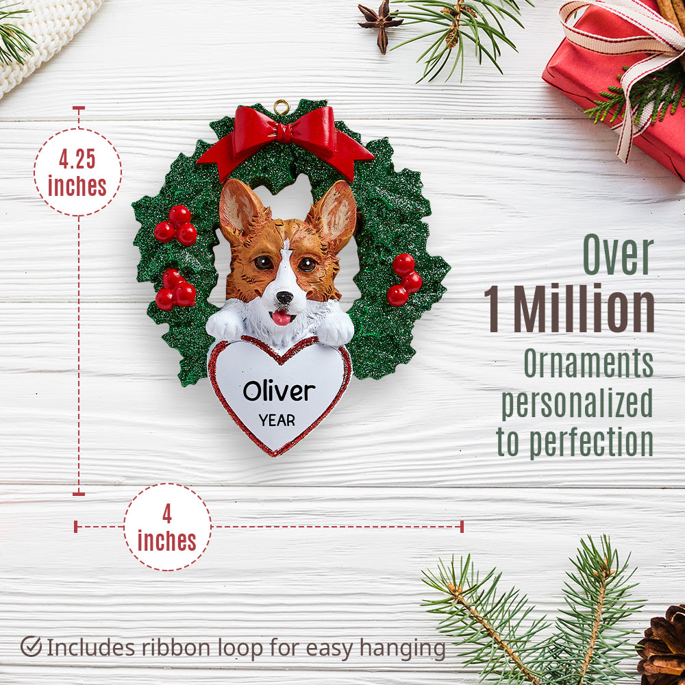 Corgi With Wreath Christmas Ornament