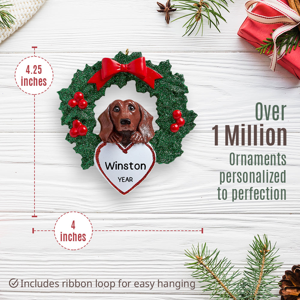 Dachshund With Wreath Christmas Ornament